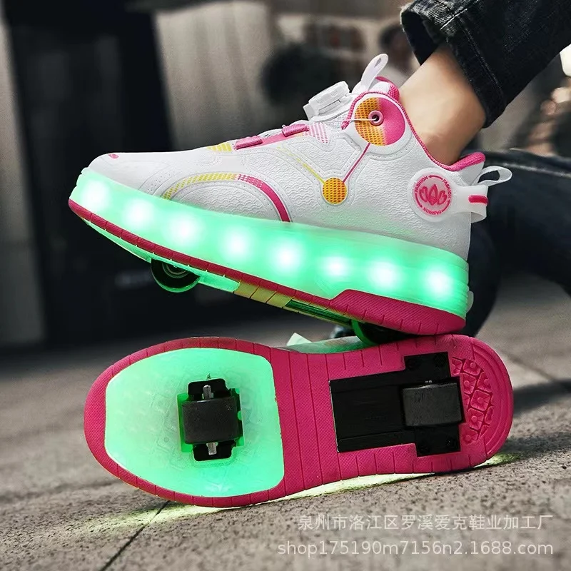 Roller Skate Shoes for Boys and Girls, Detachable Deformation Sneakers, 2 Wheels Deform, USB Charging, Parkour Running Shoes