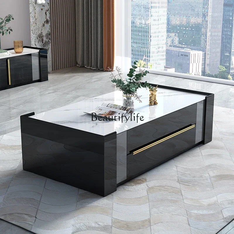 

02*Light luxury rock slab coffee table simple modern home high-end sense