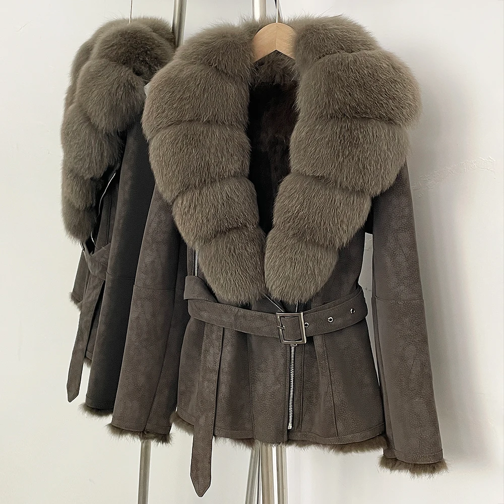 

Женская шуба OFTBUY из натурального меха и замши с поясом, теплая зимняя роскошная верхняя одежда