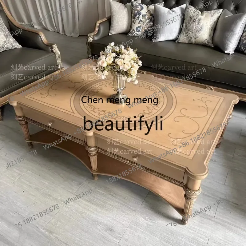 N178 G Solid wood carving flower storage rectangular coffee table French court retro coffee table