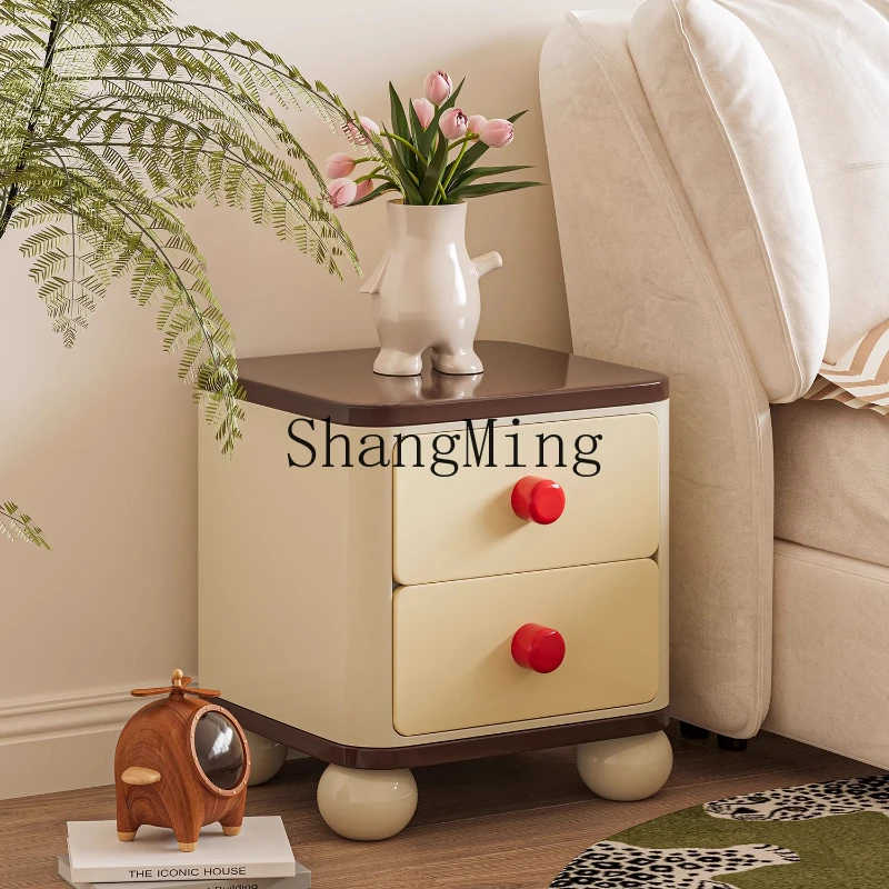 

SM new simple solid wood bedside table premium cream wind bedroom bedside storage locker