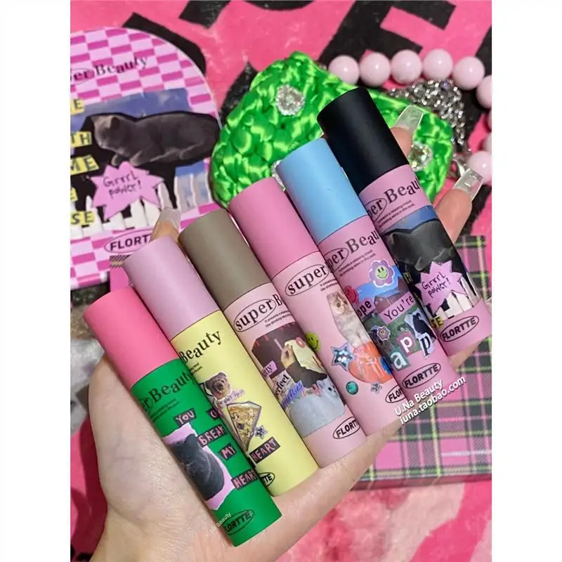 Flortte Kawaii Cat Cream Texture Lip Tint Korean Style Non-Stick Matte Finish Lip Color For Girls And Women Long Last Lip Makeup