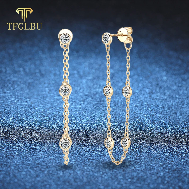 

TFGLBU 1CTTW 3mm Vvs1 Moissanite Drop Earrings for Women Trendy Original Solid S925 Silver Chain Bubble Ear Jewelry Wholesale