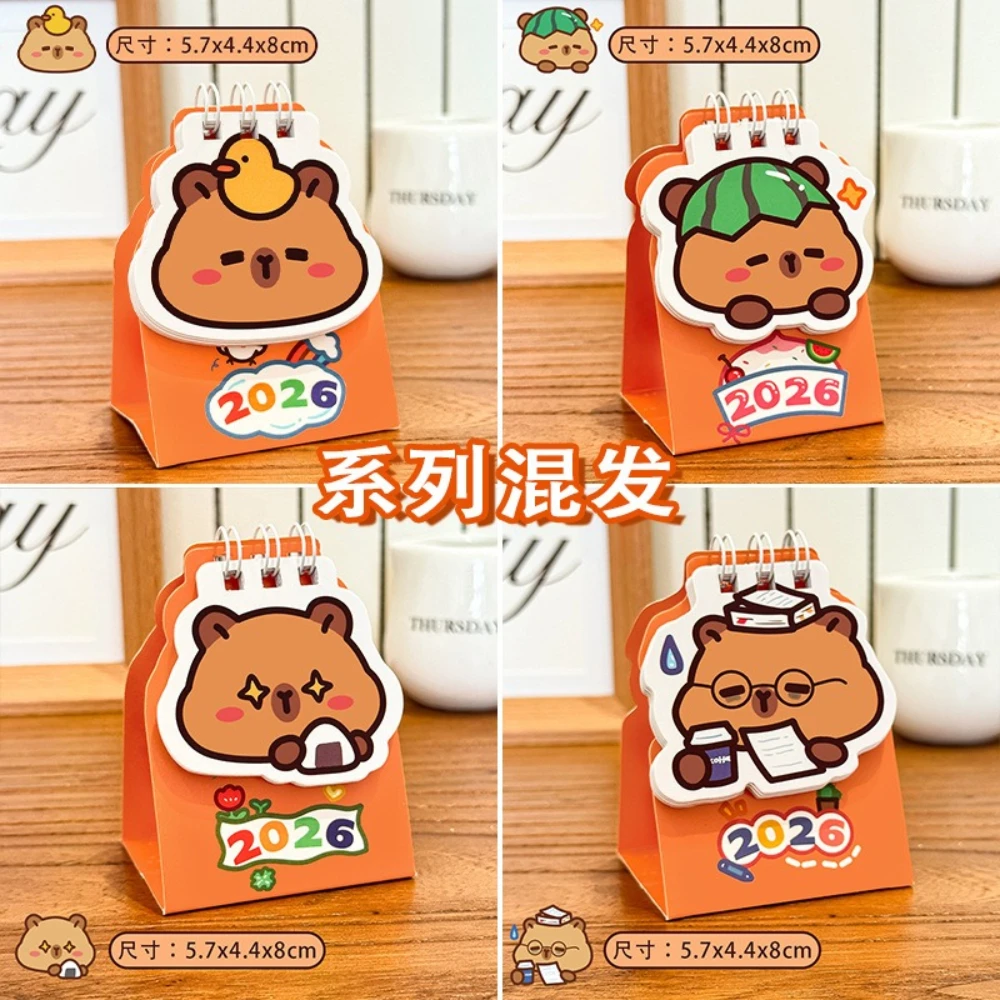 2026 Capybara School Desk Calendar High Looking Desktop Check Plan Small Calendar Mini Capibala Small  Desk Accessories Kawai