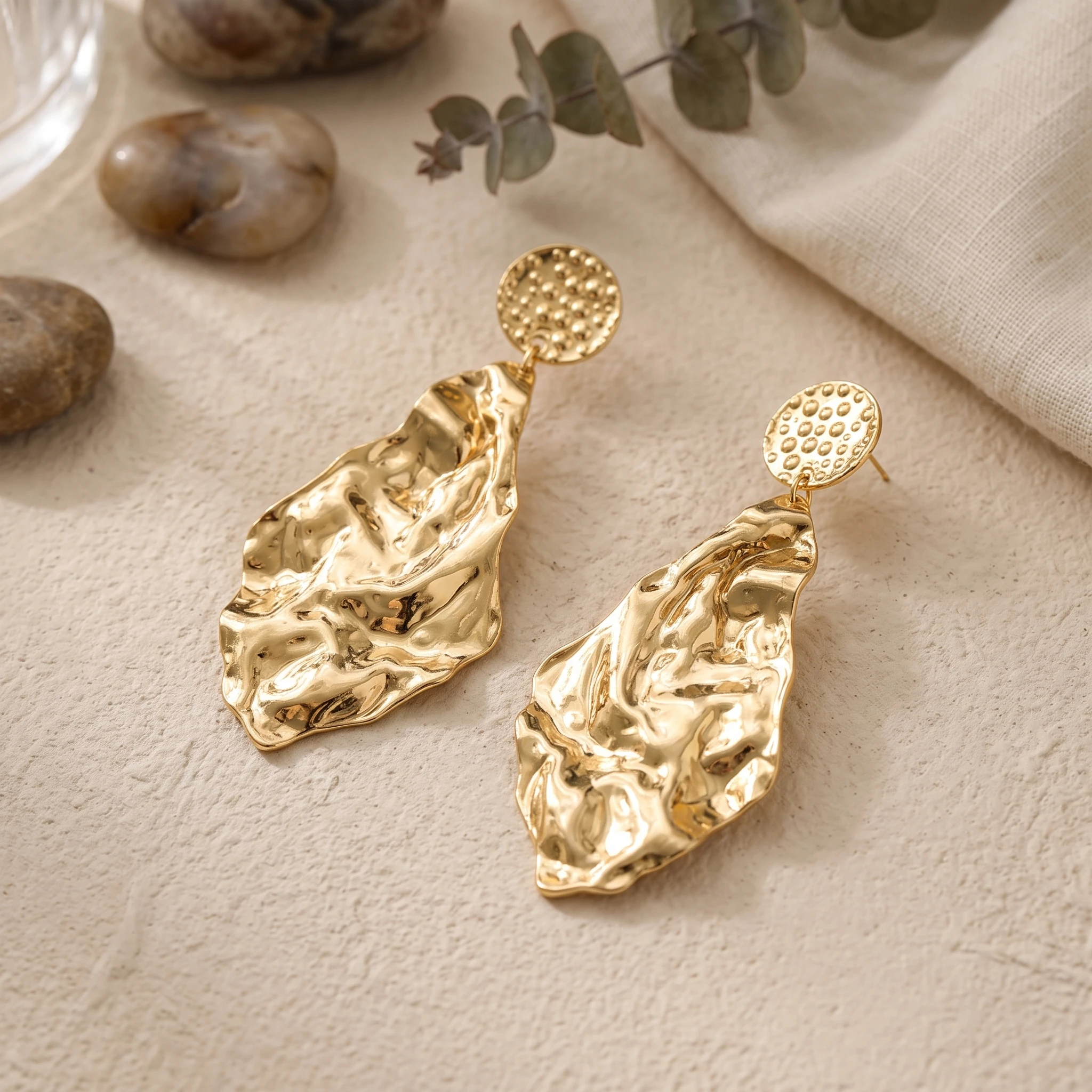 Trendy Irregular Wrinkled Drop Earrings 18K Gold Plated Stainless Steel Crumpled Dangle Earrings Women Party Jewelry Gift