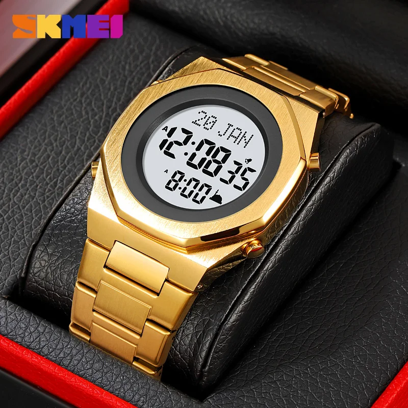 SKMEI Fashion Qibla Waterproof Watch For Men Luxury Casual LED Electronic Wristwatch Date Stopwatch Alarm Digital Clock Reloj