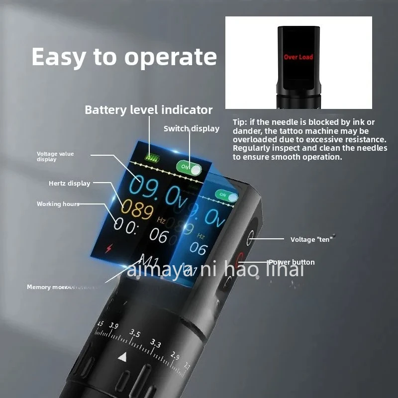 Cross-border H Color Screen Battery Tattoo Machine, Wireless Power Supply, Adjustable Stroke, Charging Tattoo Pen, Tattoo Equipm