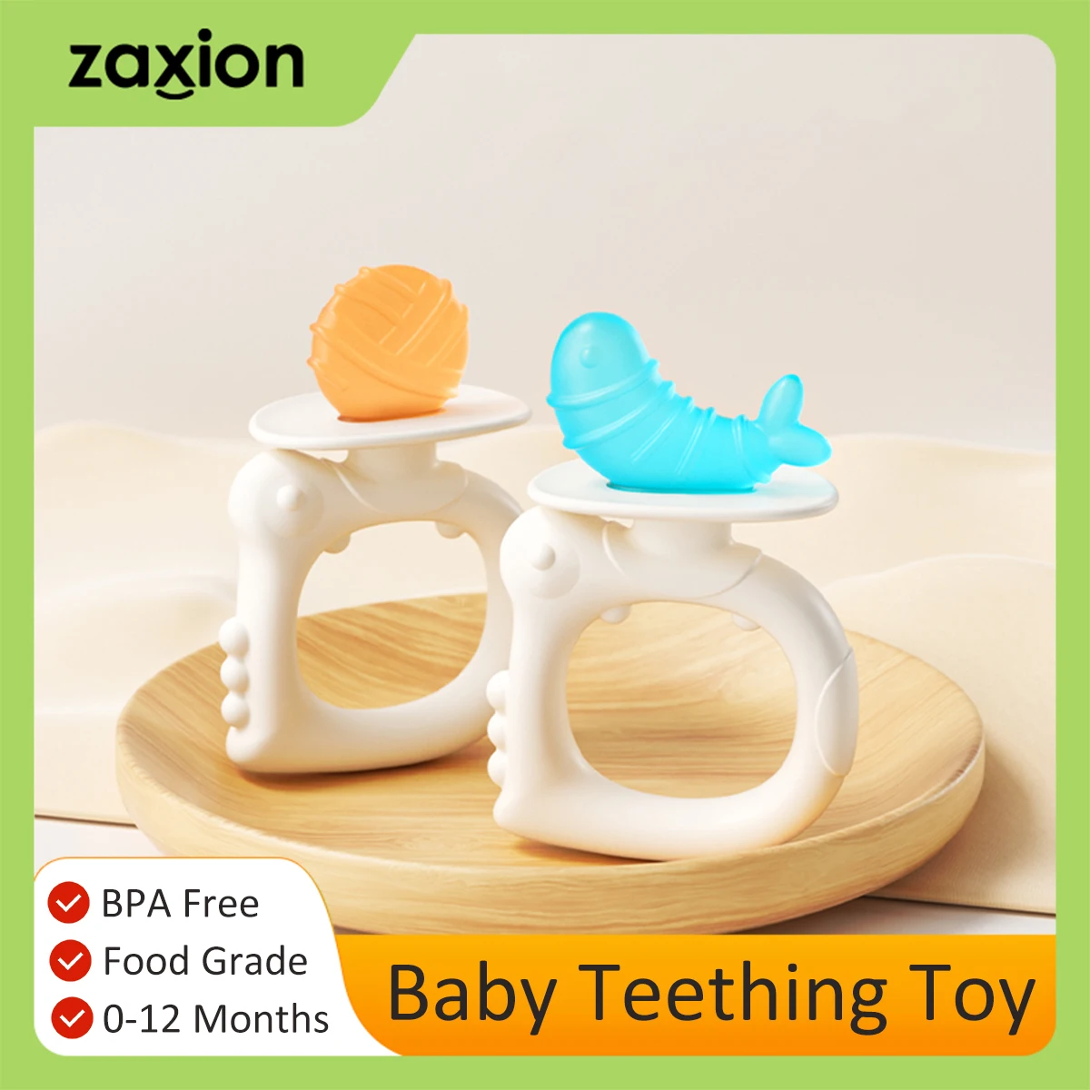 

Ручной детский прорезыватель, пищевое силиконовое кольцо для прорезывания зубов, защита от рук, безопасный для кипячения, без BPA, упаковка из 2 шт. с футляром для хранения