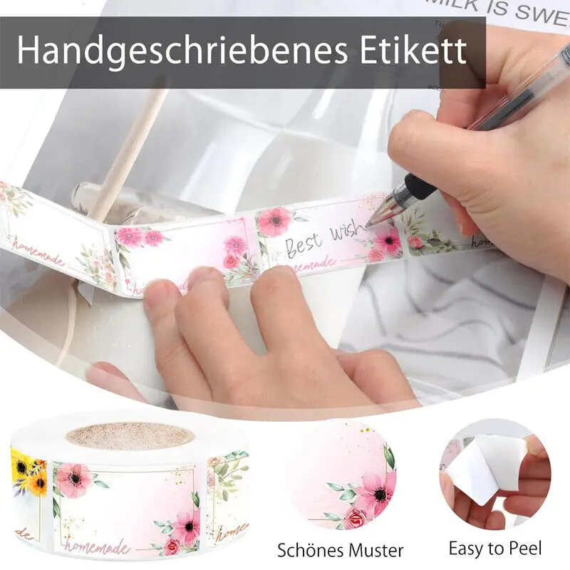 500pcs/Roll Flowers Blank Labels Kitchen Handwritten Date Stickers Food Storage Sealing Sticker Gift Decoration Sticker 3*5cm