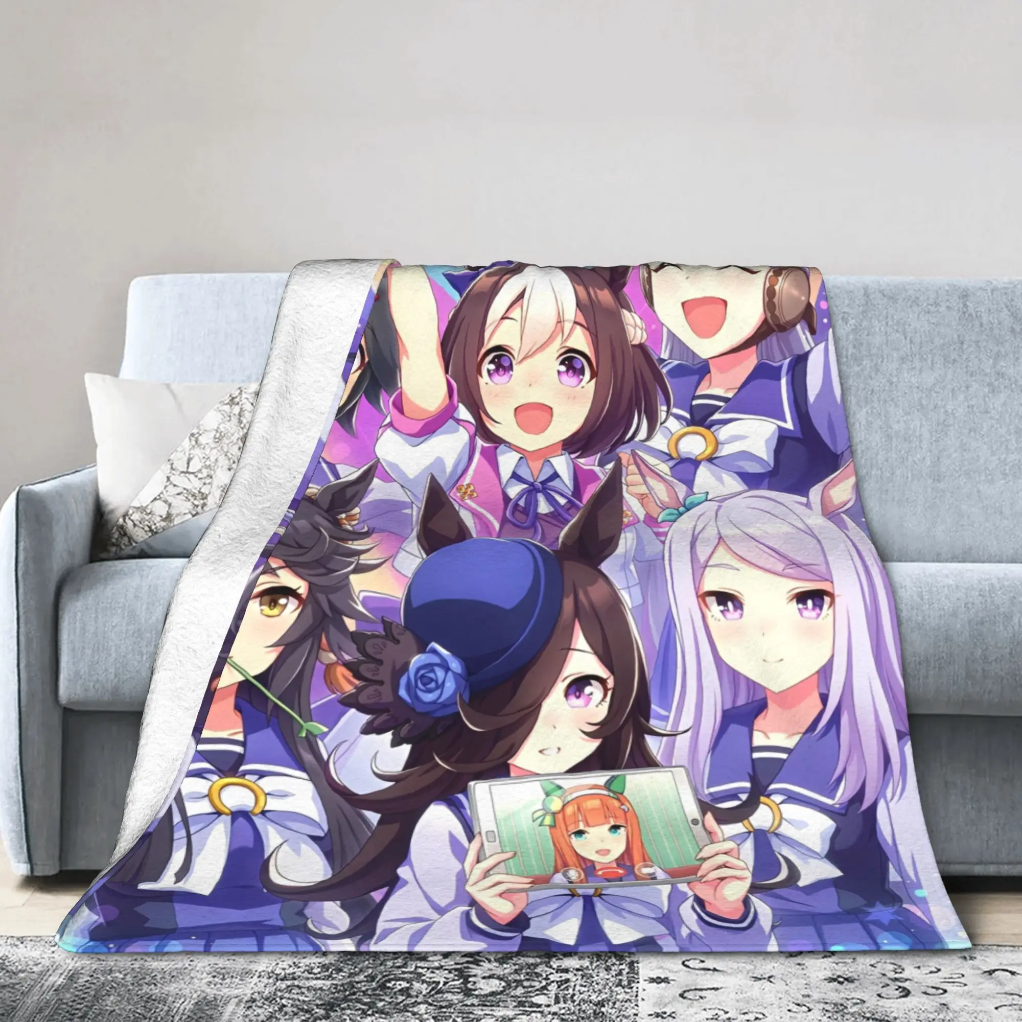 Umamusume Pretty Derby Fuzzy Blankets Anime Game Novelty Throw Blanket for Sofa Bedding Lounge 200x150cm Lightweight