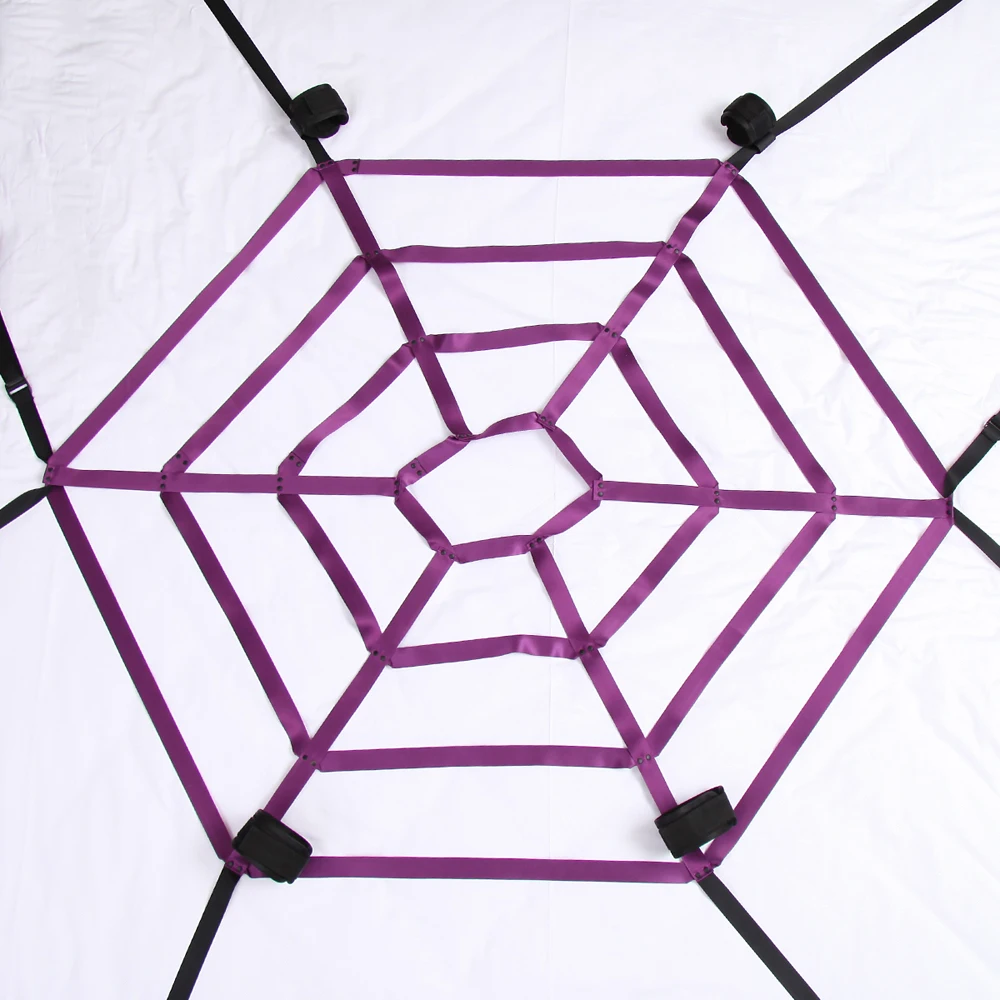 Spider Web Bed Belt Bdsm Bondage Set Handcuffs AnkleCuffs Body Fixation Restraint Adjustable Straps Slave Sex Toys for Women Men 4
