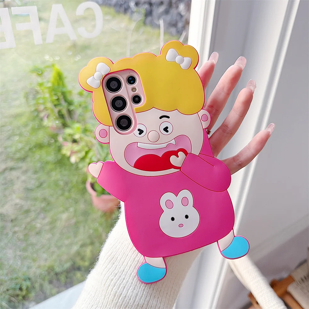 

S26 Ultra Cute Funny 3D Cartoon Girl White Rabbit Phone Case for SamSung Galaxy S25 S24 S23 A57 A56 Soft Silicone Protect Cover