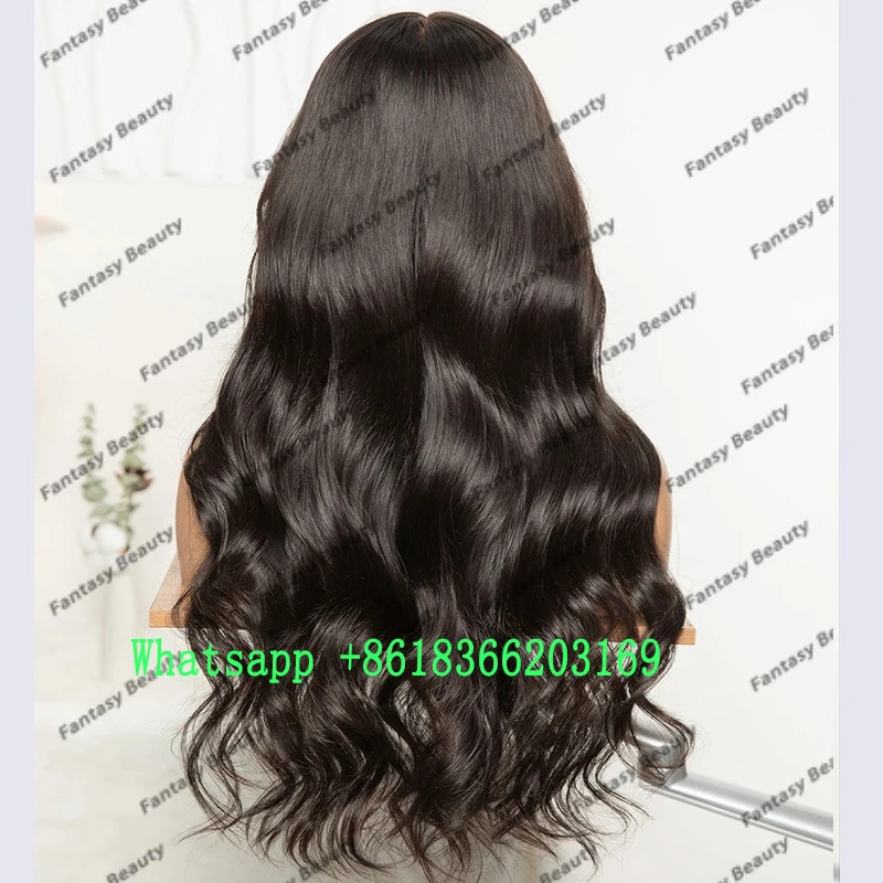 Natural Black 180Density Curtain Bangs Body Wave 360 Lace Frontal Human Hair Wigs for Black Women Soft Top Quality Full Lace Wig