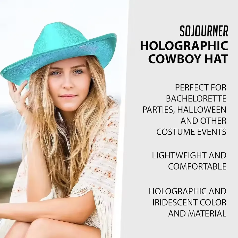 Lights Cowboy Cowgirl Hat with LED Light Up Cap Luminous Western Cowboy Hat Pearlescent Cowgirl Hat for Dancing Party Dress Up view 5