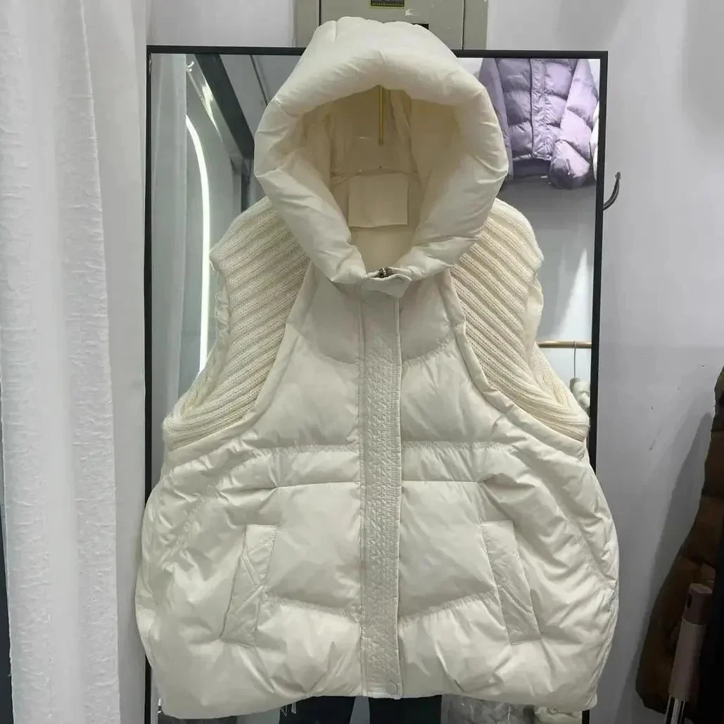 

Осень-зима женский большой размер толстый хлопковый жилет куртка 2025 новый стильный жилет средней длины с капюшоном женский свободный жилет пальто