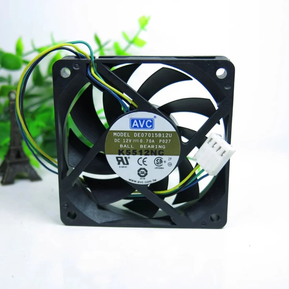 for AVC DE07015B12U DC 12V 0.7A 70x70x15mm 70mm 4-wire Server Square Cooling Fan