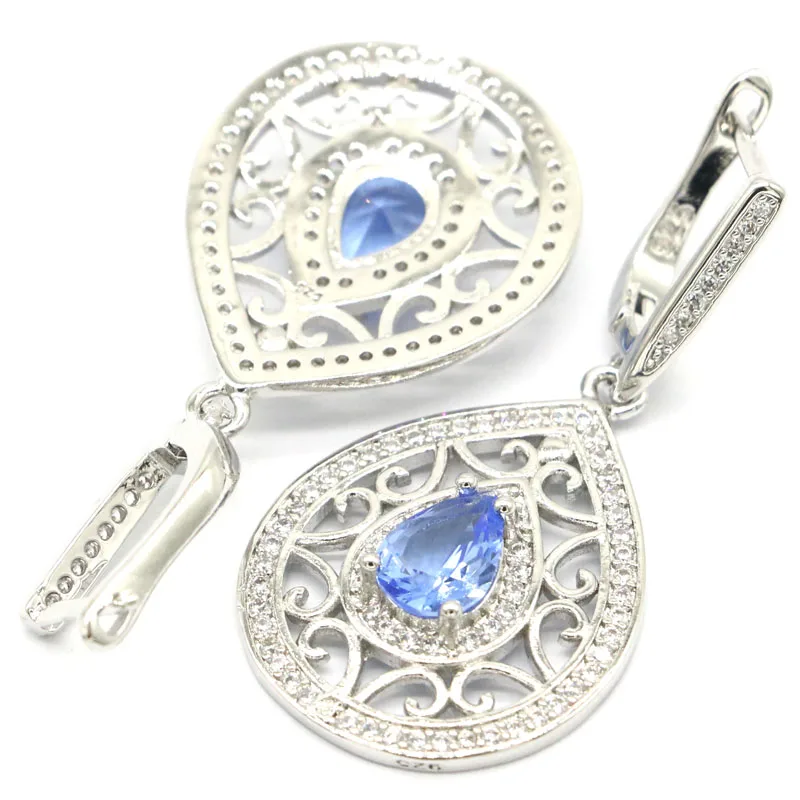 

Buy 5 Get 1 Free 41x20mm Romantic Pink Tourmaline Rich Blue Violet Tanzanite CZ Woman's Engagement Silver Earrings