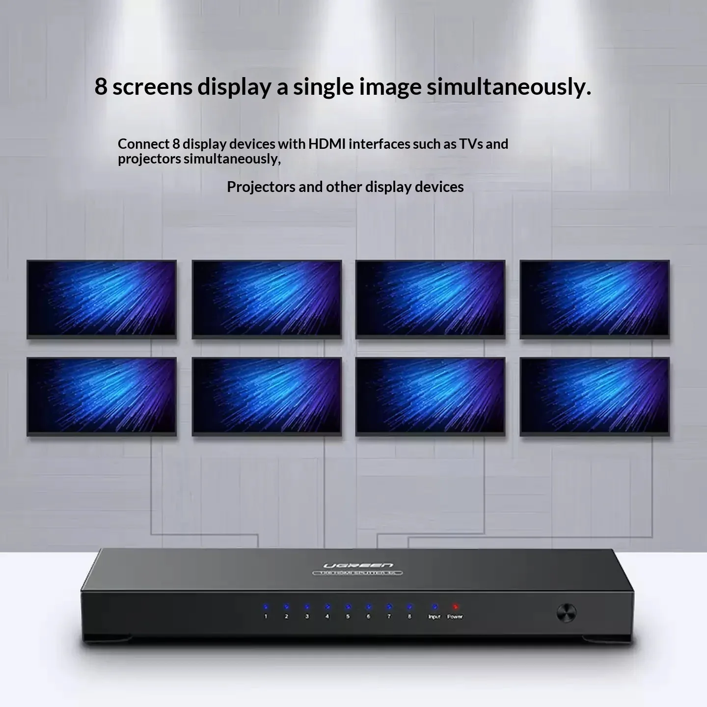 UGREEN 40203 HDMI Splitter 1 in 8 Out 4K 30Hz Video Distributor for TV Monitor Projector Same Picture on Eight Screens