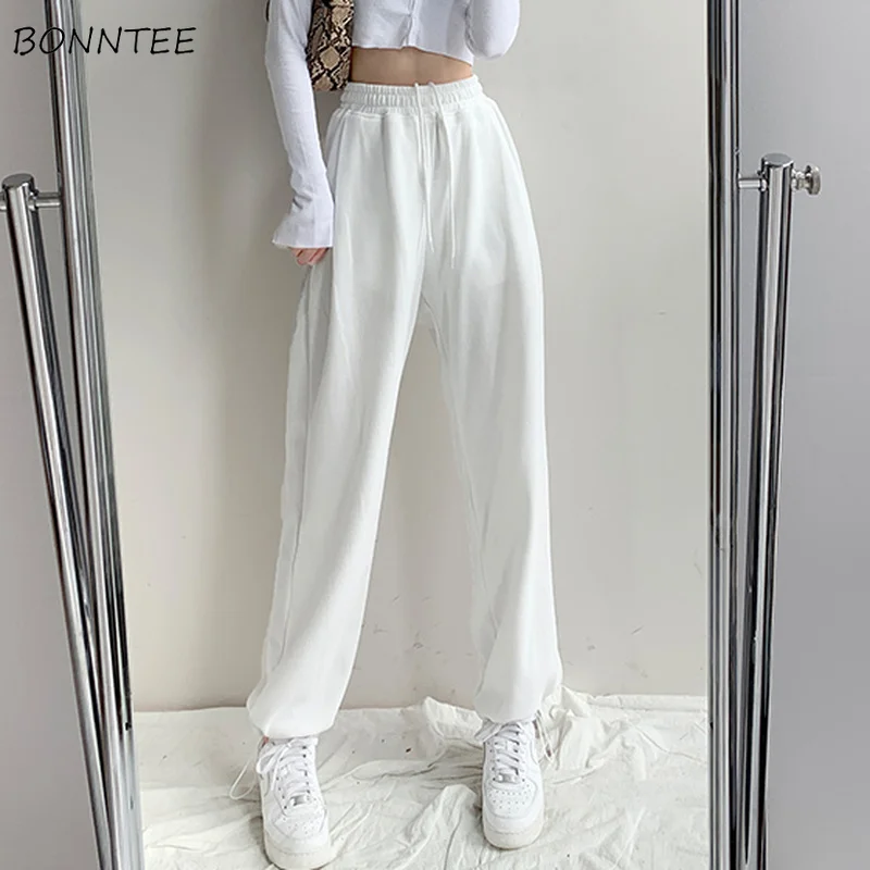 

Casual Pants Women Loose Solid Tender High Waist Stretchy All-match Female Trousers Streetwear Leisure Cozy Simple Korean Style