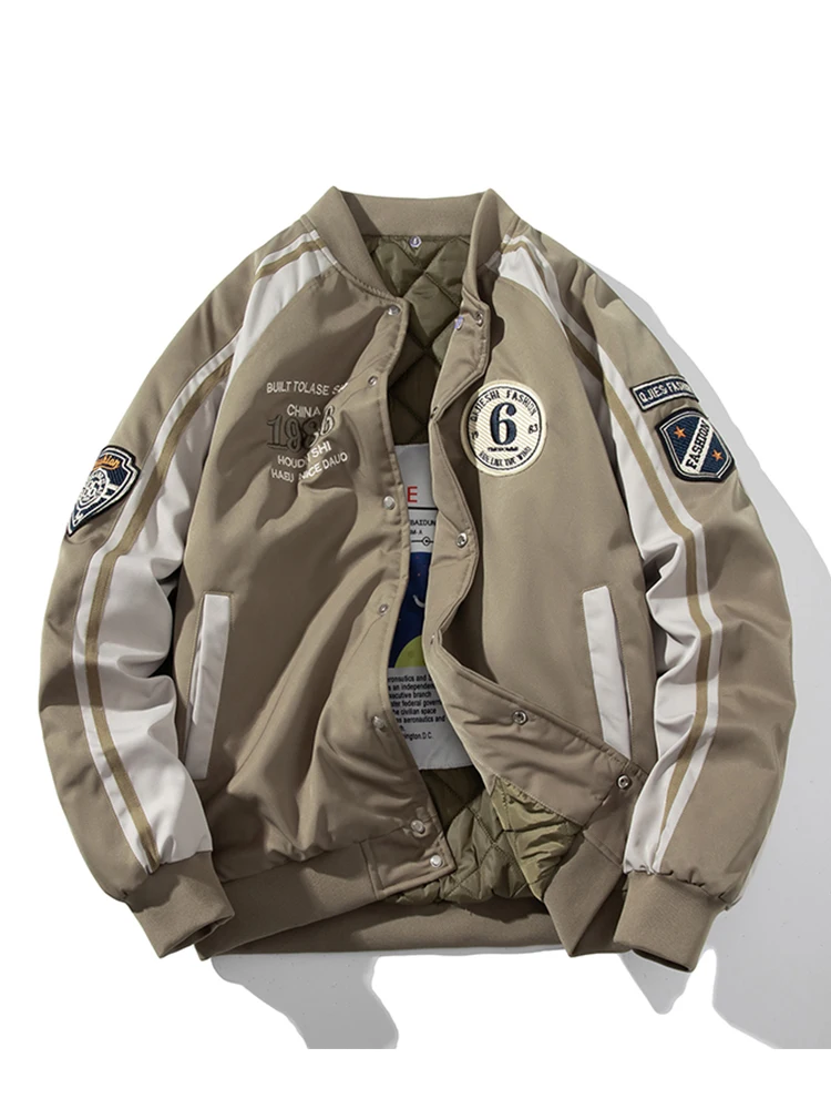 

Thiened Retro American Baseball Jaet for Men And Women Casual Pilot Coat with Embroidery Cotton Clothes for Couples