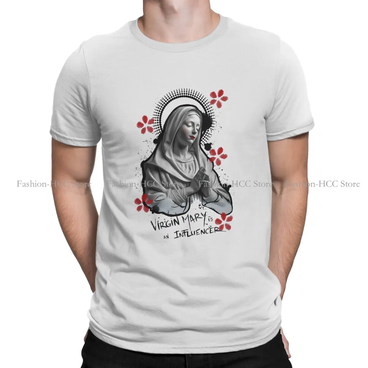 An Influencer Harajuku Polyester TShirt Virgin Mary Creative Streetwear Leisure T Shirt Men Tee