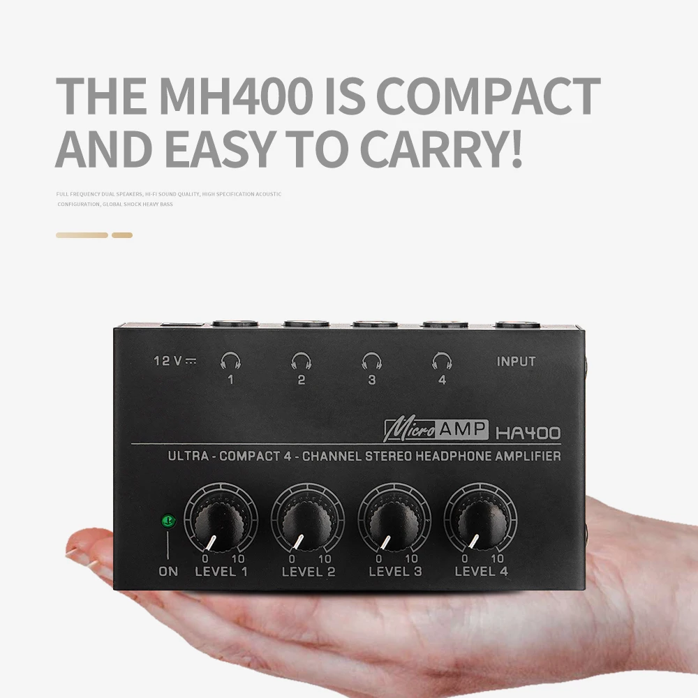 HA400 4 Channel Stereo Headphone Amplifier/Headphone distributor Ultra-Compact Mini Eu/US Plug,for Music Mixer Recording