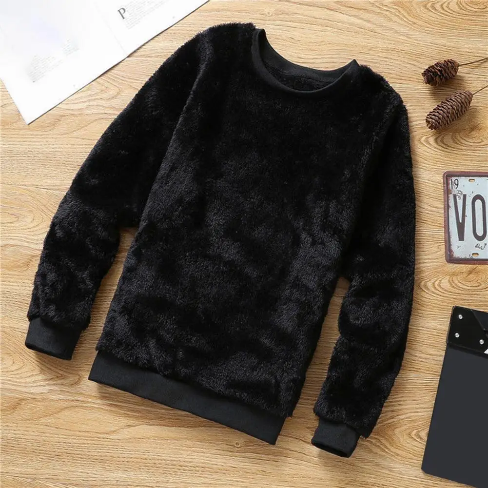 Men Plus Velvet Sweatshirt Thickened Double Side Plush Fleece Lined Men Sweatshirt O-neck Loose Fit Soft Warm Sports Sweatshirt