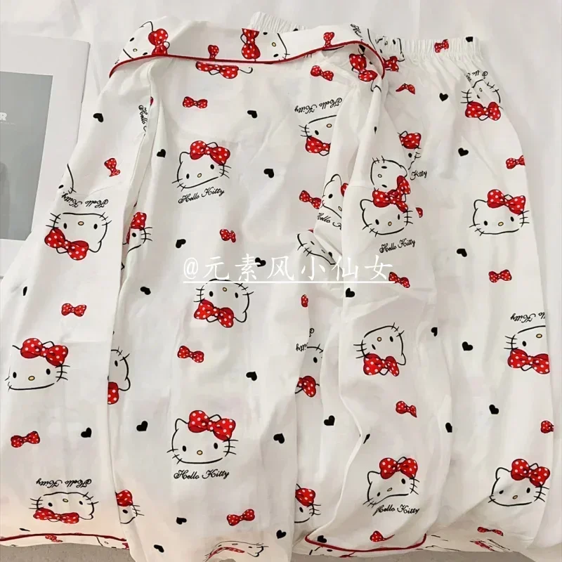 Cute Hello Kitty Kuromi Sanrio pajamas for women spring and autumn long-sleeved trousers ins style cartoon student home wear set