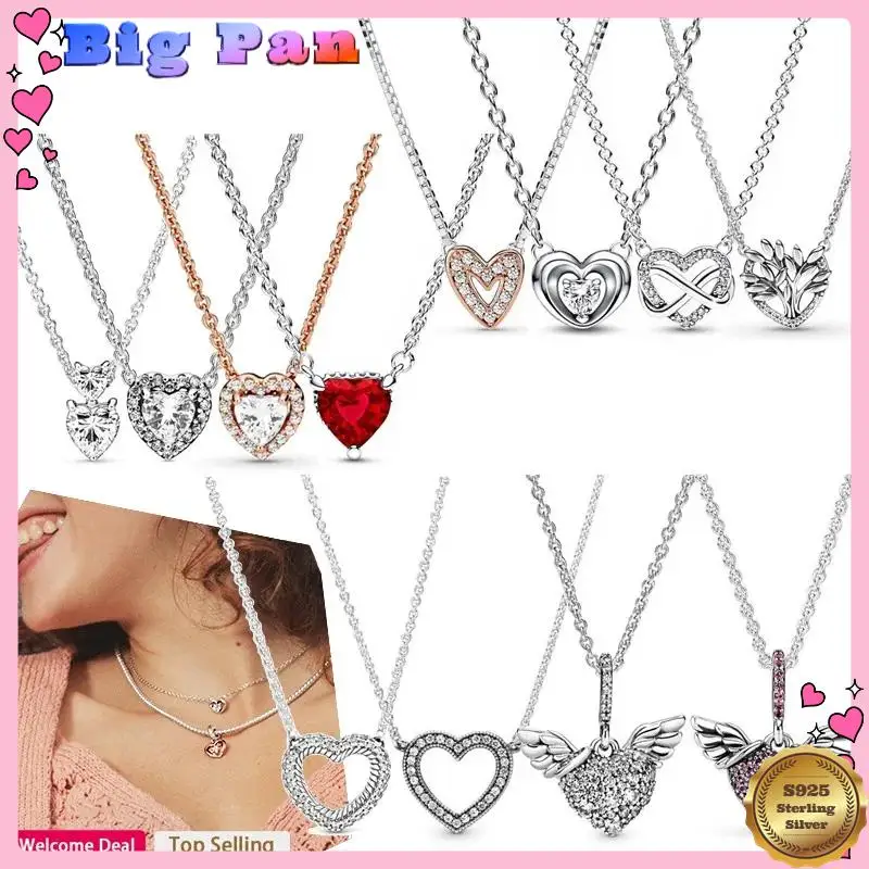 

New Hot 925 Silver Pendant Original Women Popular Shining Heart Logo Collar Necklace Luxur Jewelry 2025