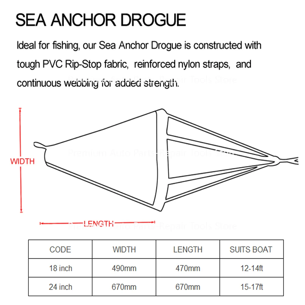 

18InchKayak Canoe Boat Float Marine PVC Sea Anchor Drift Anchor Drogue Drifting Brake Rowing with 30ft Retrieving Tow Throw Line
