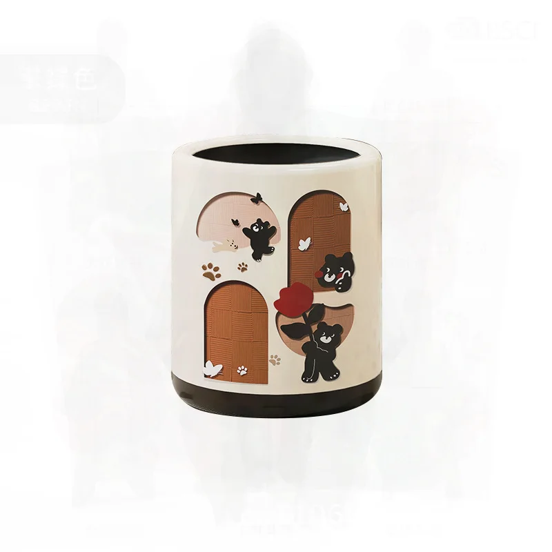 

Large Capacity Bedroom Living Room Trash Bin with Lid Odor-proof Thickened Cartoon Personality Toilet Press Trash Basket for