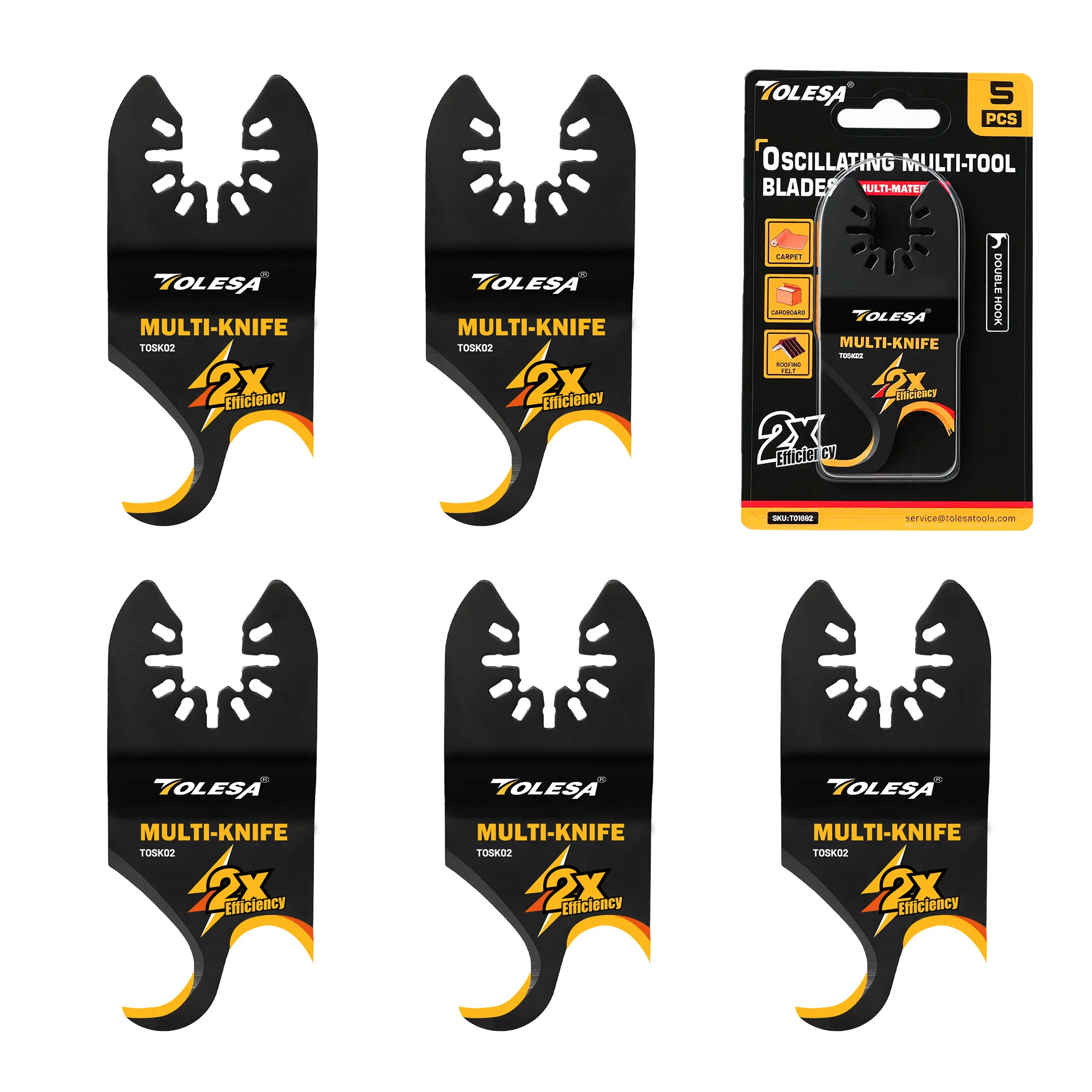 tolesa-振動マルチツールフックナイフブレード、柔らかい材料、屋根板、pvcカーペットを切断するためのマルチツールソーブレード5個
