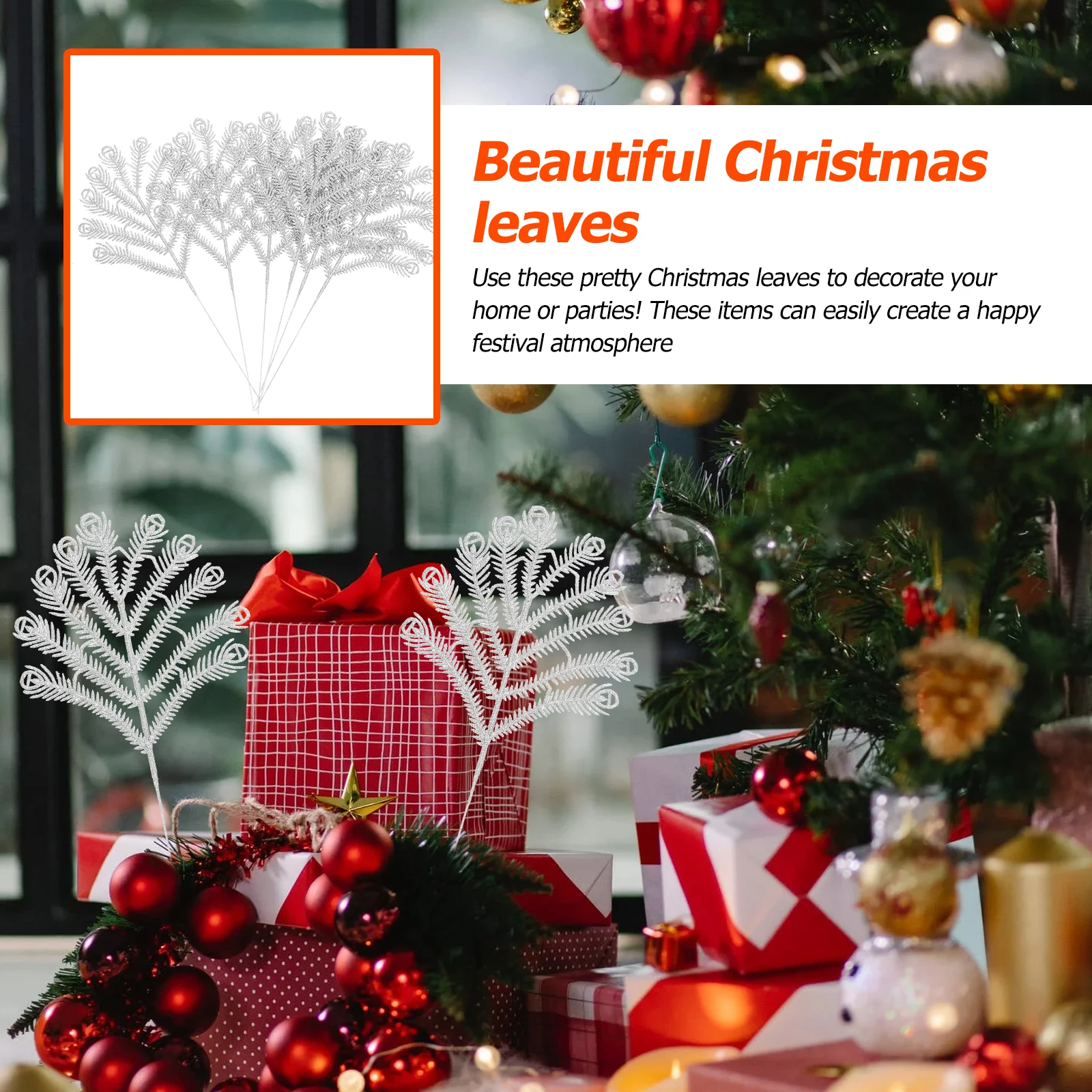 

6 Pcs Outdoor Christmas Decorations Tree Pendant Glitter Leaf Ornament Party Hanging Silver Creative Shaped