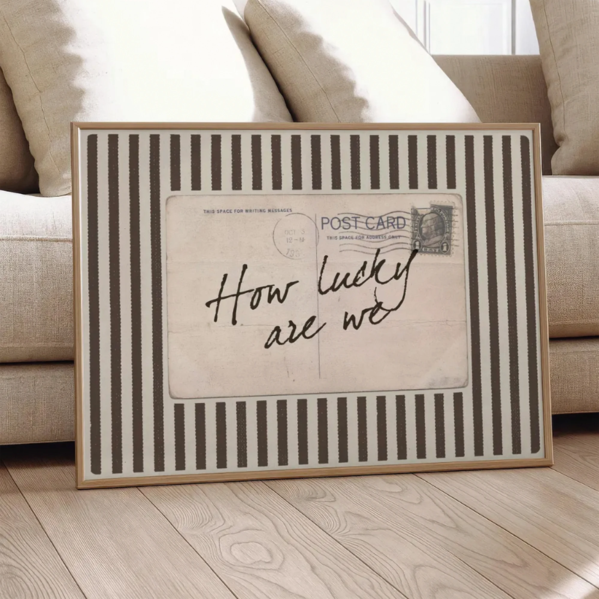 Wie Glücklich Sind Wir? Vintage-Postkarten-Zitat Wandkunst-Drucke Leinwandgemälde Poster Bild für Wohnzimmer Schlafzimmer Esszimmer Heim-Dekoration