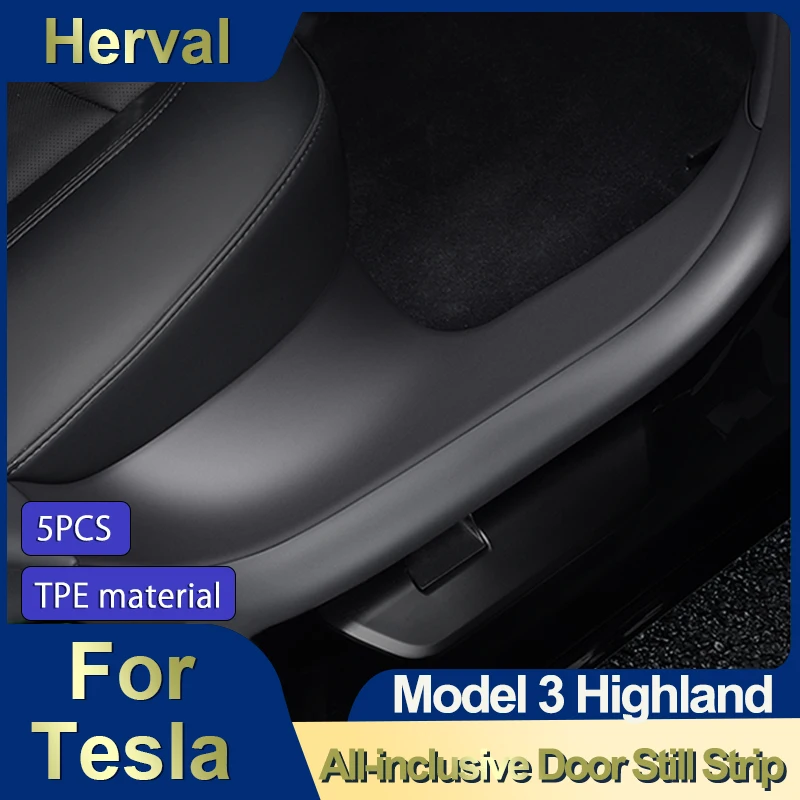 Herval For Tesla Model 3 Highland Front Rear Door Sill Pad Protective Cover Door Welcome All-inclusive Pedal Threshold Strip