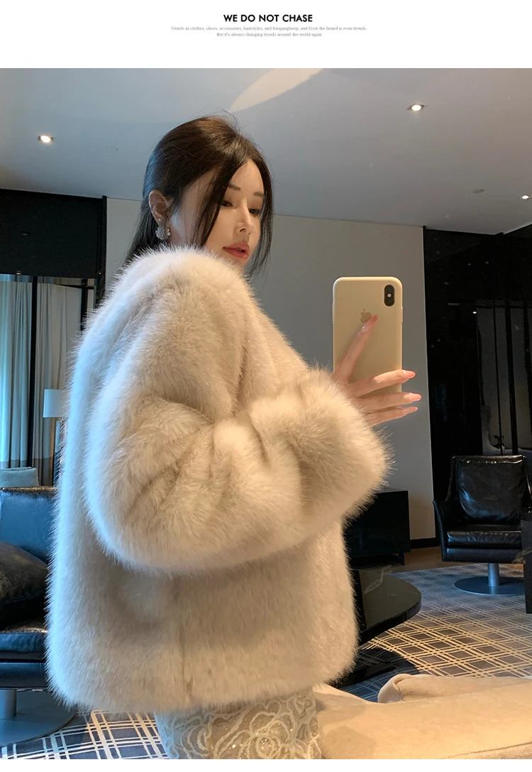 ZAROY 2027 Winter Faux Fox Fur Coat Chic Women Brown Luxury Fluffy Soft Warm Fur Jacket Fashion Colarless Cardigan Fur Outerwer