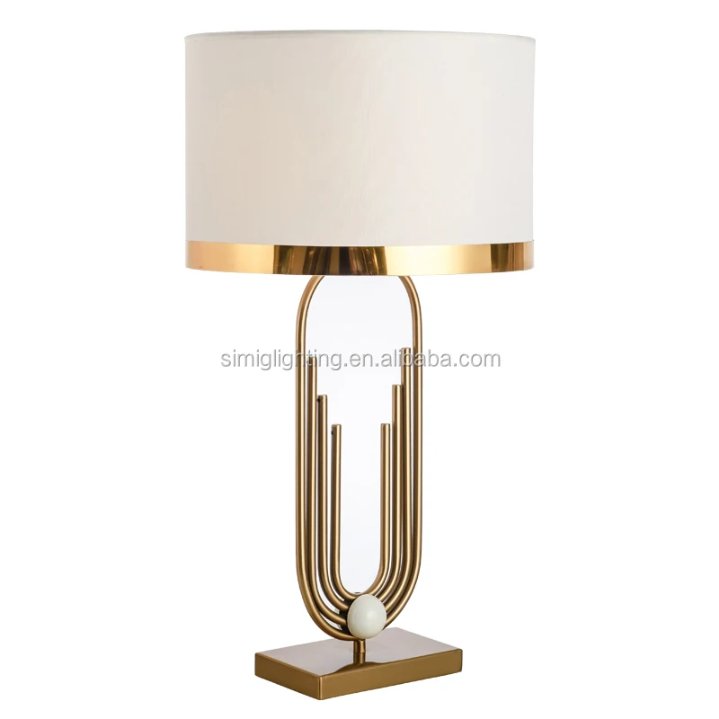 lighting modern gold metal brass fabric shade light desk lamp restaurant living room decorative led table lamp