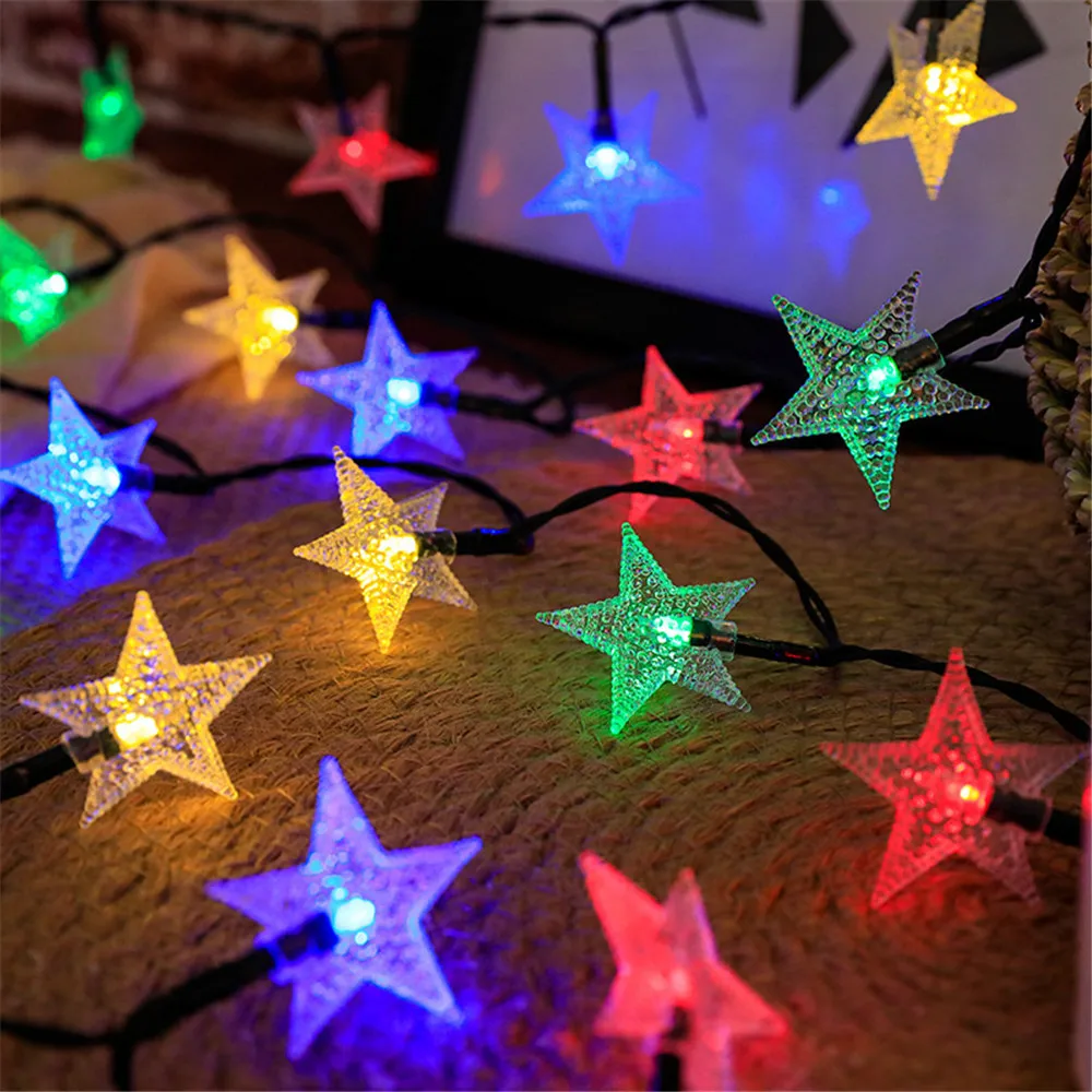 12m/7m/5m Outdoor Solar Star String Lights 8 Modes Solar Lights Fairy Lights Star for Birthday Garden Wedding Decor Fairy Garden