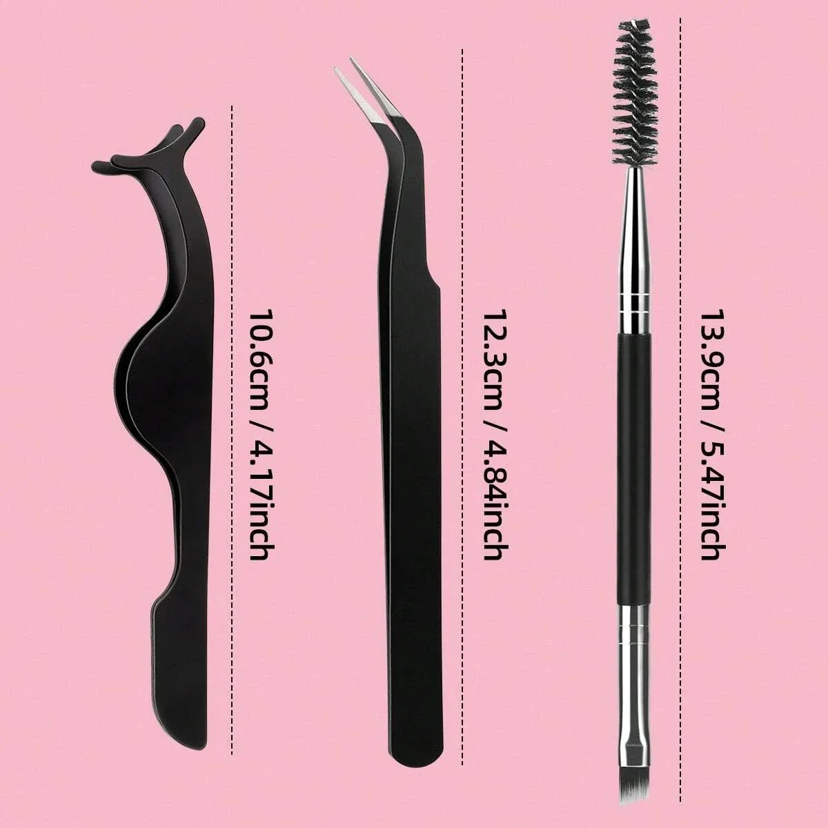 3-teiliges Set Wimpernpinzetten mit Gebogener Spitze, Wimpernzange, Wimpernbürste, Werkzeugset für Künstliche Wimpernverlängerung mit Box – Detail 8