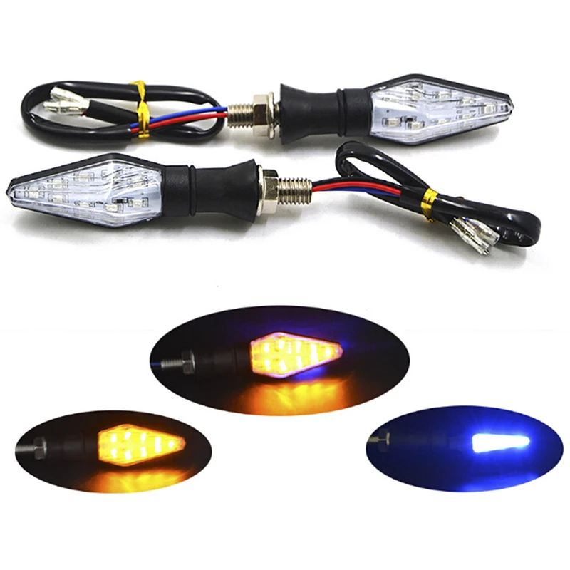 1PC Universal 12LED Amber+Blue Double Color Motorcycle Turn Signal Indicator Light Blinker For Motorcycle Motorbike Off Road