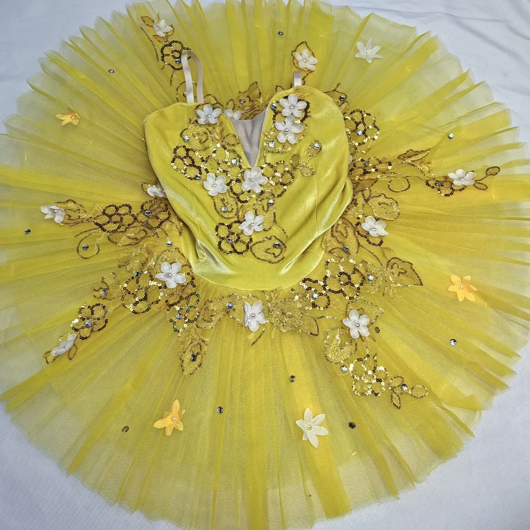 Professional yellow Ballet Tutu Girls Women Swan Lake Ballet Dance Clothes Adult Pancake Ballerina Costumes Dress
