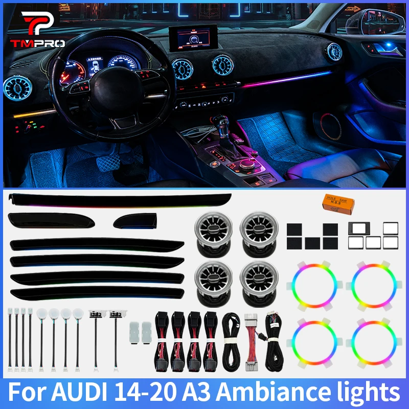 TMPRO 64-color LED with multiple music rhythm modes ambient light suitable for Audi A3 2014-2020 car interior decoration