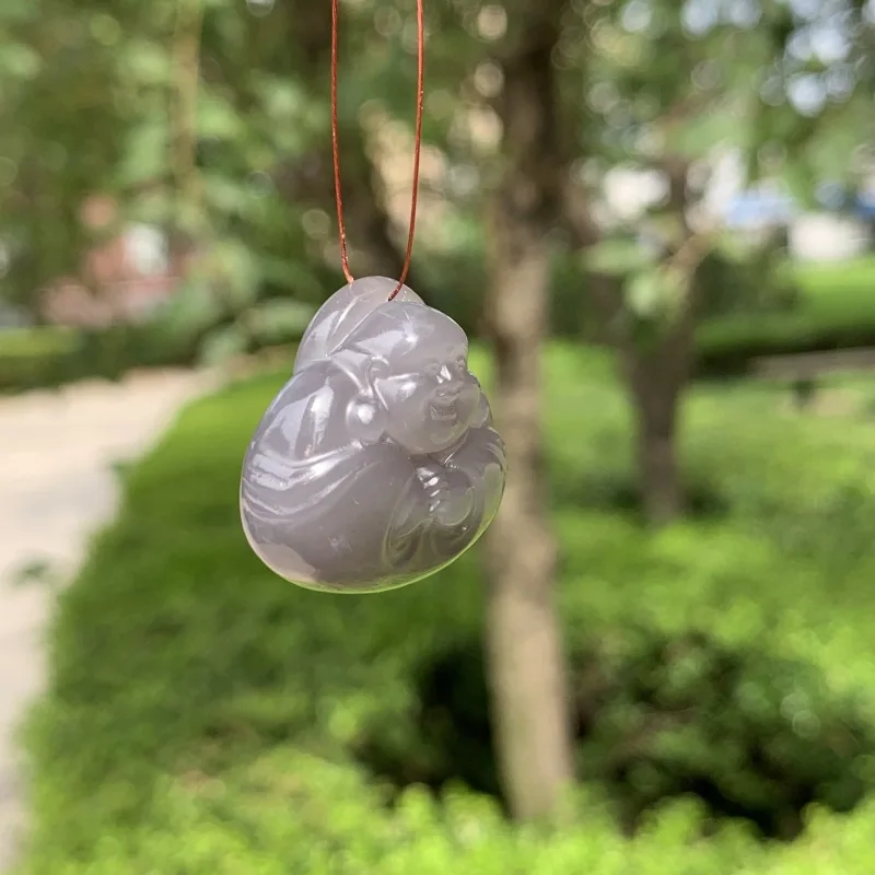Natural Qinghai Hetian Jade Violet Pendant , Maitreya Buddha Good Fortune, Women'S Model In Smoky Purple