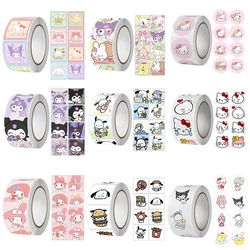 500Pcs/roll Sanrio Sticker Kawaii Kuromi Hello Kitty P Cinnamoroll Cartoon Kids Reward Stickers Gift Decoration Decals Toys