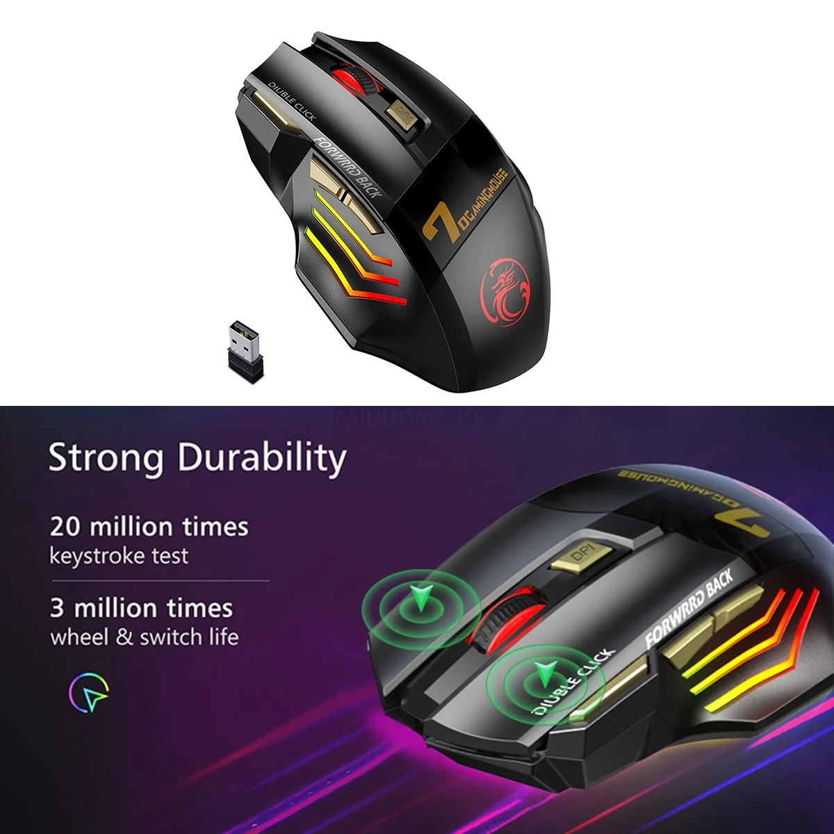 

Беспроводная геймерская мышь для компьютера, 2,4G RGB перезаряжаемая игровая мышь, Bluetooth USB-мышь, бесшумная эргономичная мышь-N33R