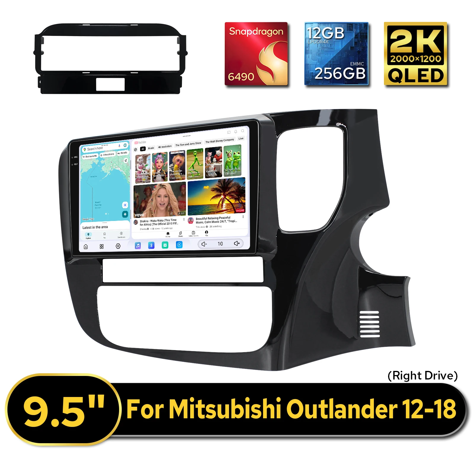 Plug And Play 9.5 Inch Car Stereo Multimedia Player For Mitsubishi Outlander 2012-2018 RHD12GB RAM 256GB ROM Keep Rockford Amp