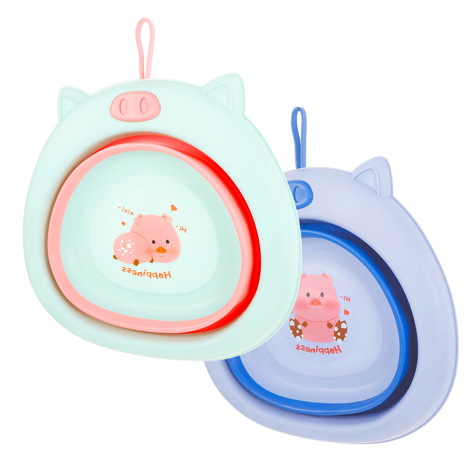 

2pcs Baby Foldable Washbasin Newborn Infant Face Washing Basin Portable Lightweight Kids Folding Bathtub Chic Cartoon Design