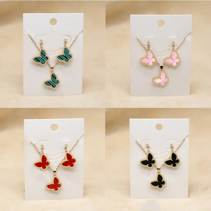 CDD Elegant Shiny Butterfly Earrings Necklace Jewelry Sets for Women Fashion Colorful Shell design Bridesmaid Accesories Gift