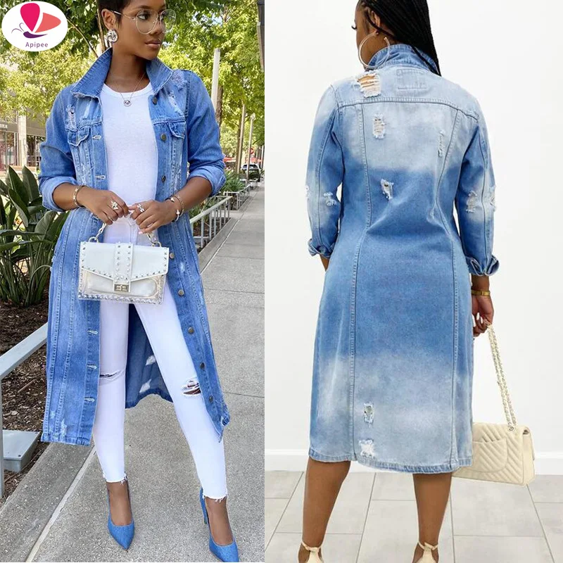 

Autumn Women Sexy Ripped Denim Jackets 2024 Vintage Casual Long Jean Jacket Winter Female Long Sleeve Coat Streetwear