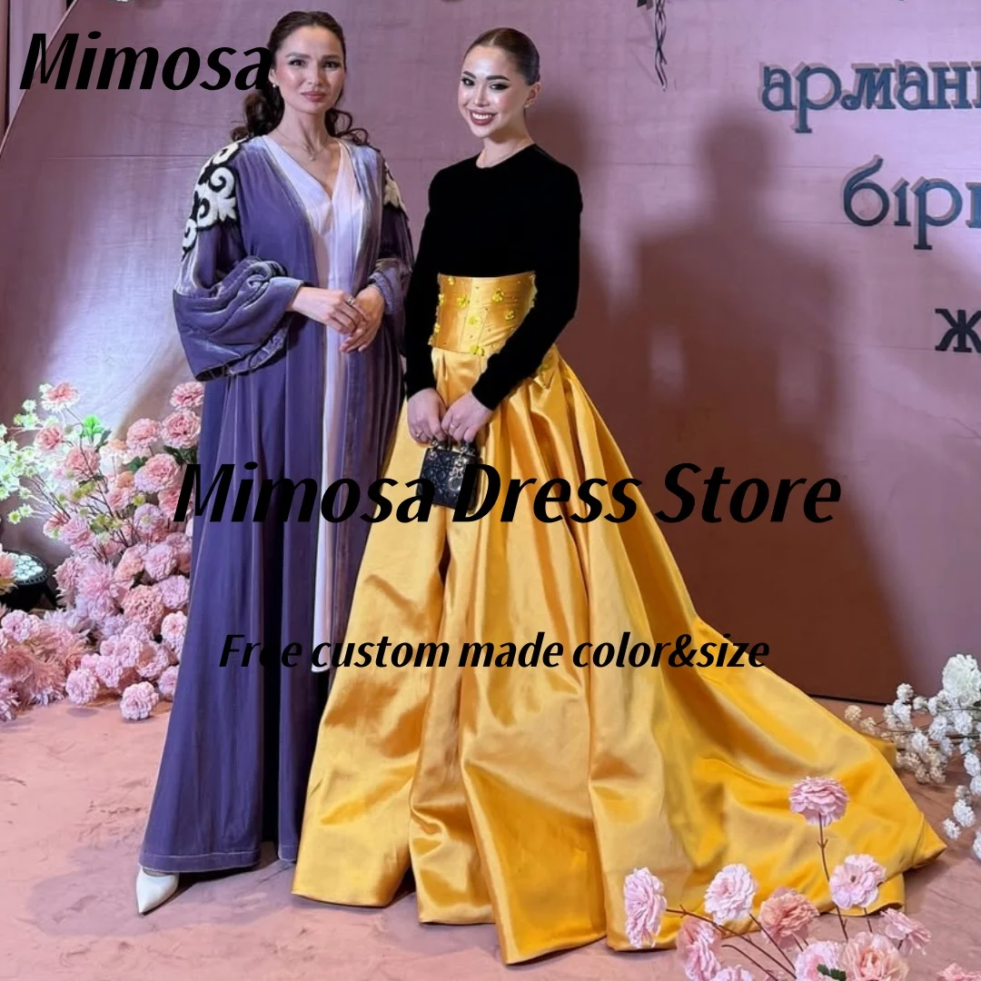 

Mimosa Bespoke Special Occasion Dresses Contrast Color Prom Dress 2025 Beaded Flowers Long Sweep Evening Party Gowns Customized